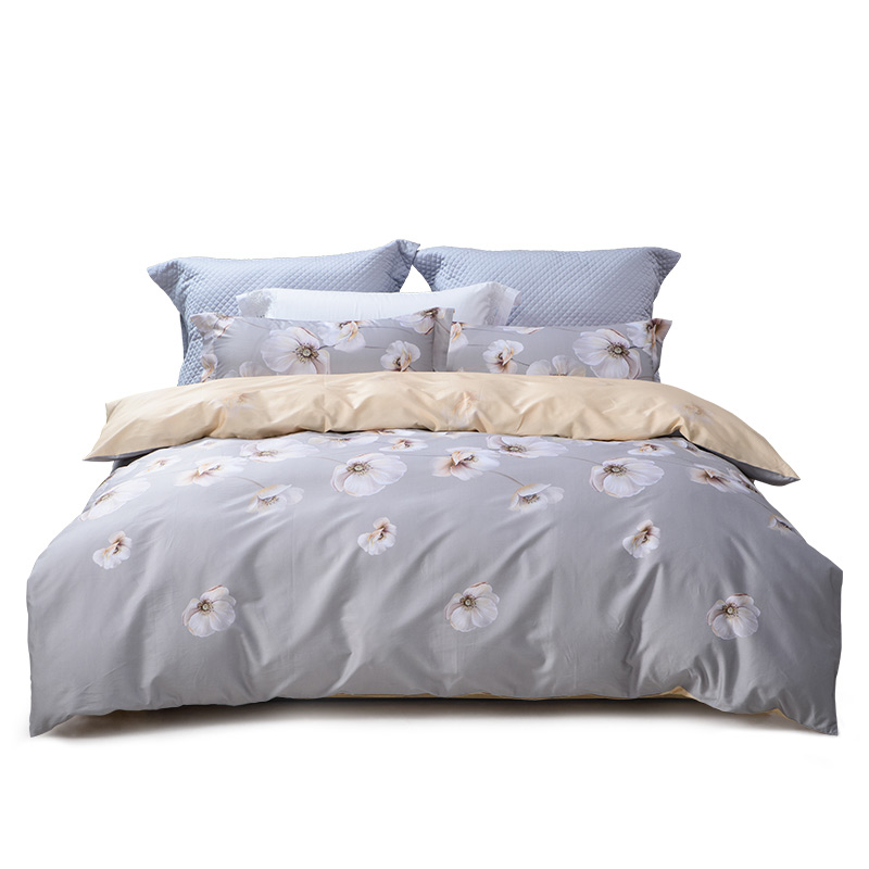 水星家纺全棉抗菌四件套花意悠扬200*230cm/套 紫色