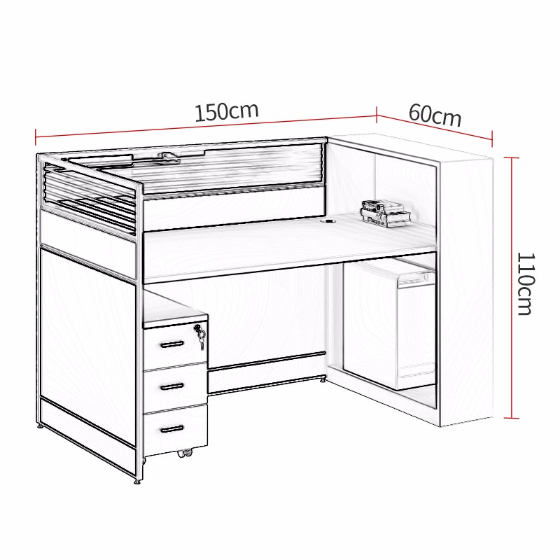 洛来宝职员办公桌屏风工位员工电脑桌简约财务桌隔断卡座员工位一字单人位（含侧柜活动柜）单位：套 白色
