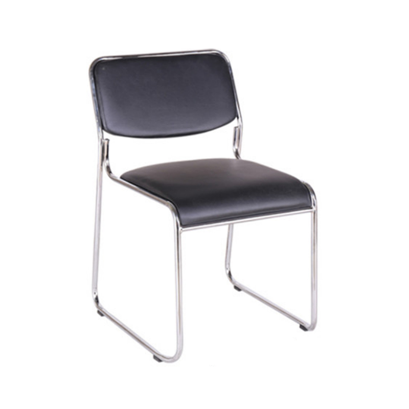 洛来宝办公椅职员培训椅简约会议椅电脑椅家用休闲靠背椅弓型椅可叠放 黑色皮革无扶手 黑色
