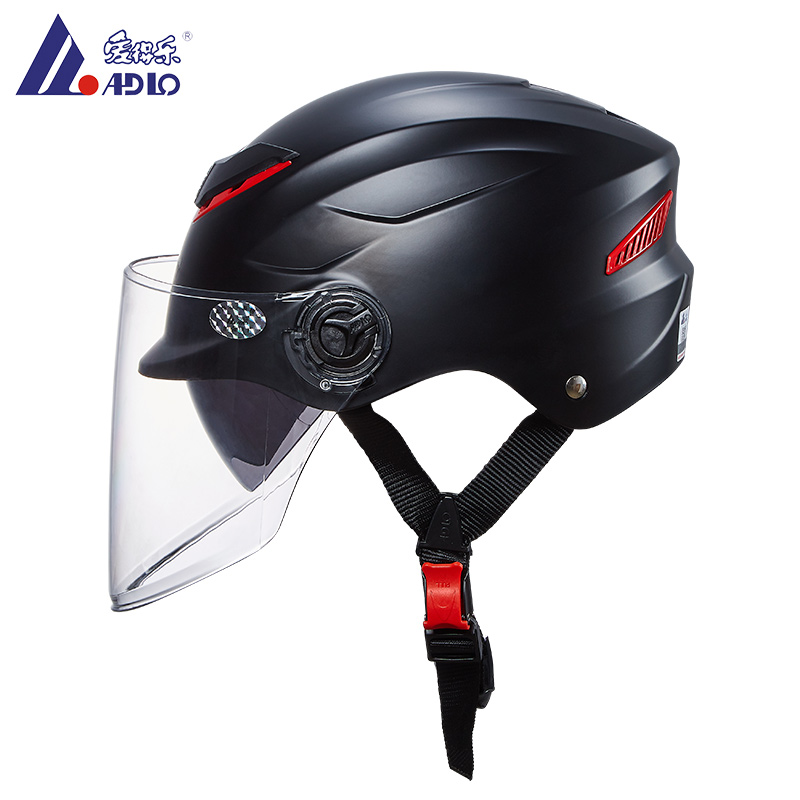 爱得乐ADLO 夏季电动车头盔男女通用电瓶头盔电动车轻便式半盔安全帽夏盔双镜片 【0609C】雅黑色  黑色  