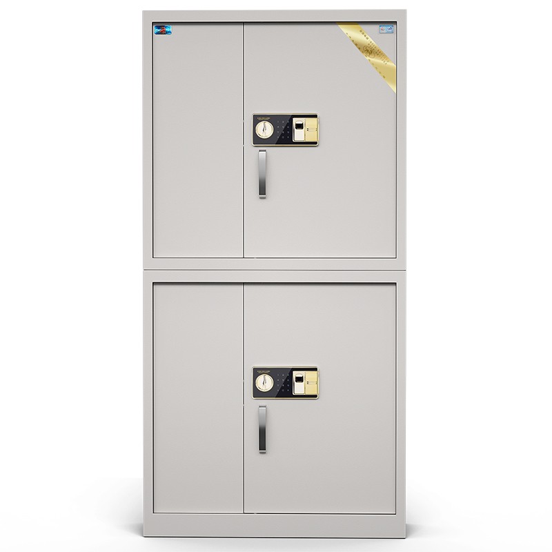 虎牌电子保密柜大型指纹密码锁钢制保险柜办公用分体双节文件柜 无钥匙开启  灰色  