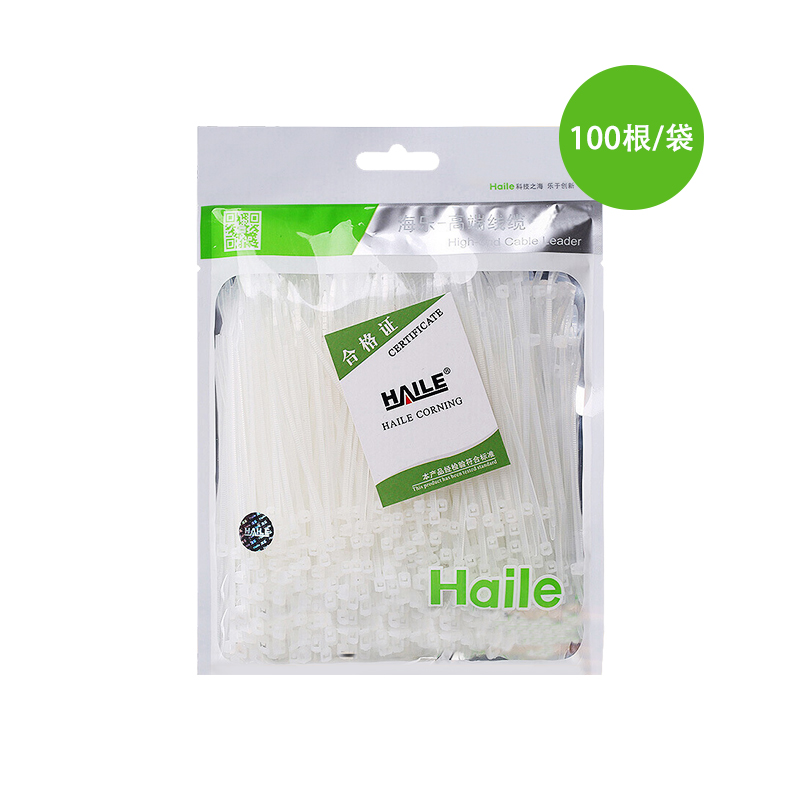 海乐（Haile）扎带 尼龙扎带 多功能透明理线带 自锁式阻燃扎带 7.6*400mm 白色100根ZD-40-100  白色  