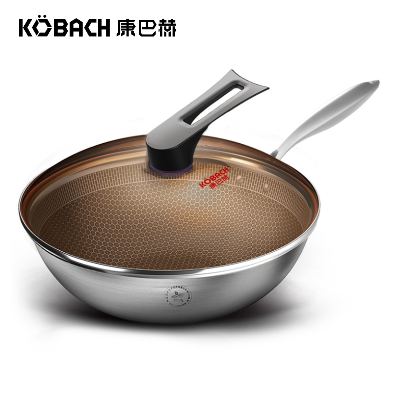 康巴赫（KBH） 第二代炒锅304不锈钢蜂窝锅 32cmCFD32A2【14030014】  黑色  