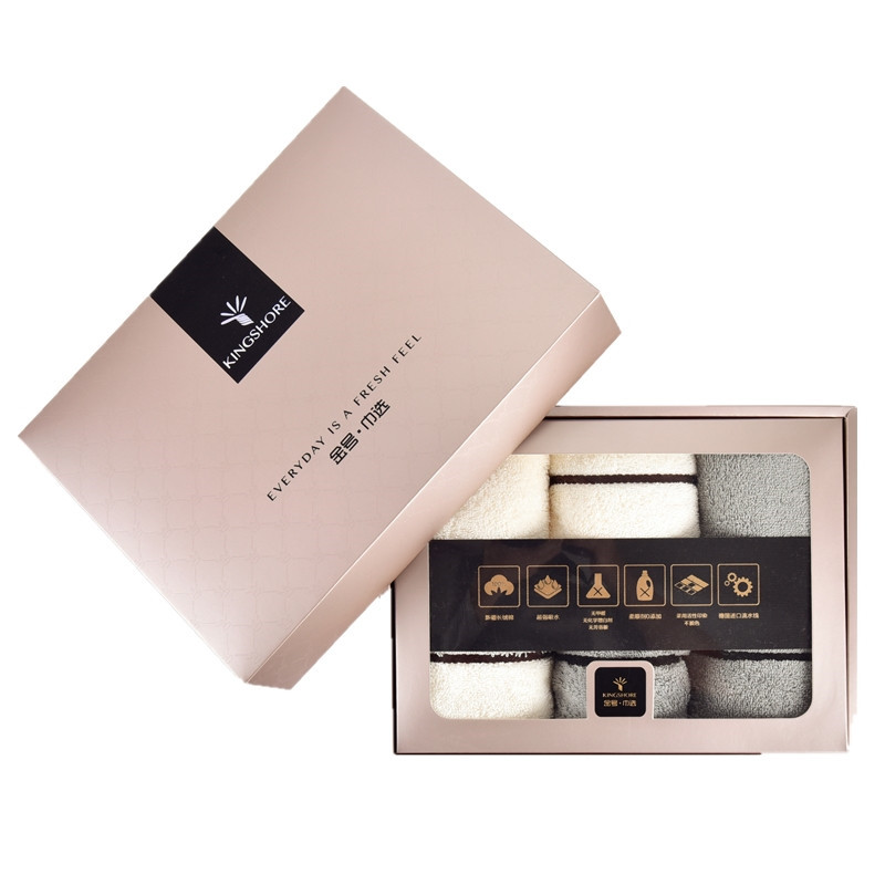 金号（KING SHORE） 两条毛巾两条方巾礼盒装 HY1118 纯棉  70*34cm 35*33cm（单位：盒） 灰色米白混合