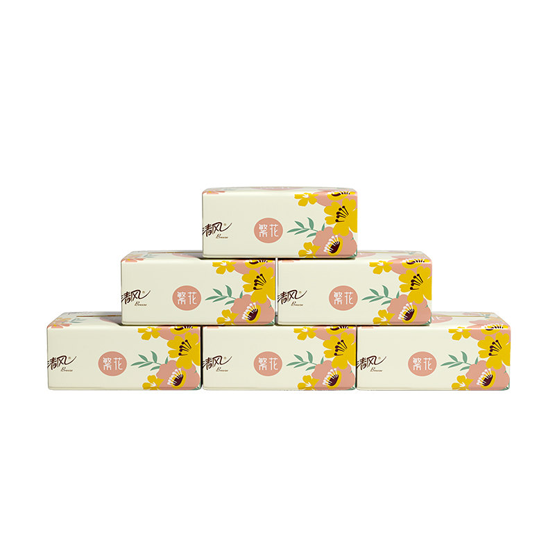 清风（QINGFENG）软抽纸 繁花系列 3层100抽（ 单位：提） 6包