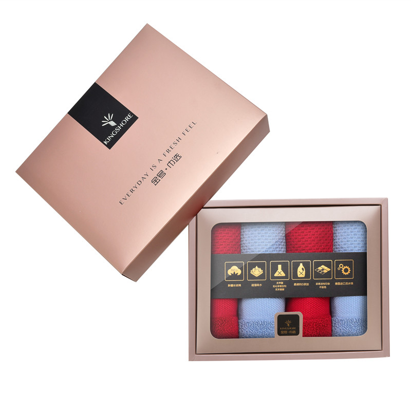 金号（KING SHORE）四条毛巾礼盒装 HY1668 纯棉 60*30cm （单位：盒）  红色蓝色混色