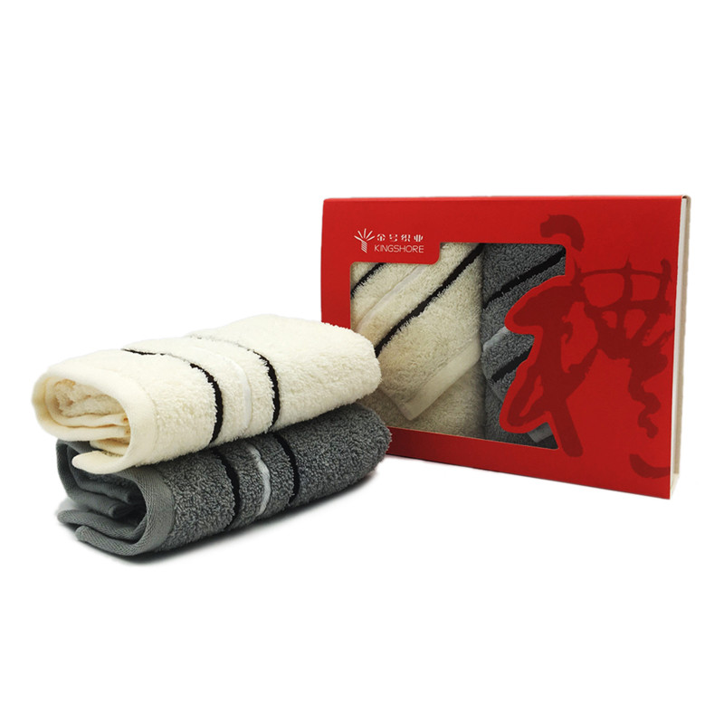 金号（KING SHORE）双条毛巾彩盒装 HY1118 纯棉 70*34cm（单位：盒） 灰色米白混色
