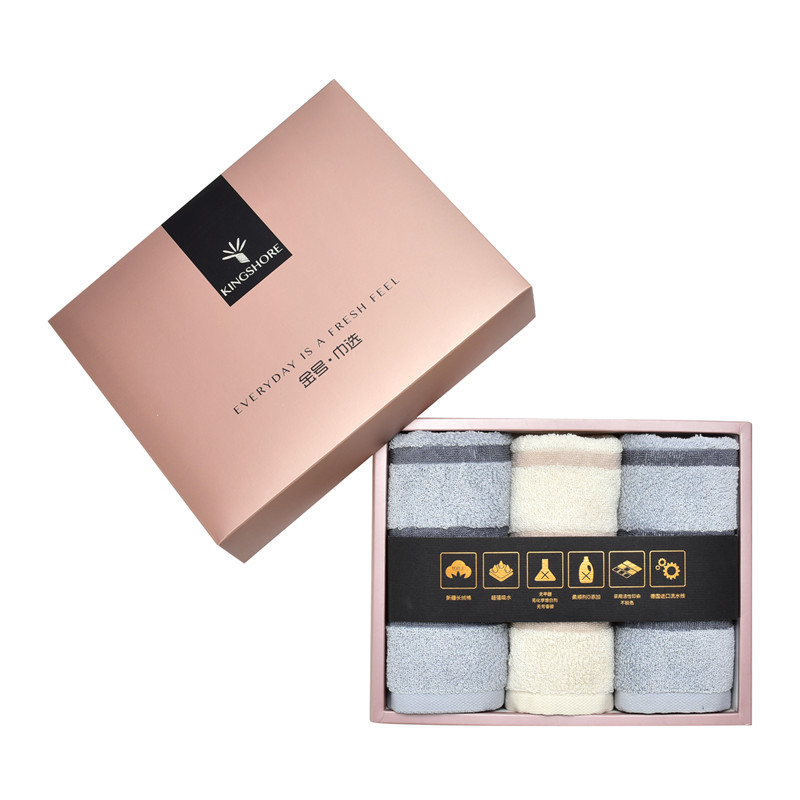 金号（KING SHORE）三条毛巾礼盒装 HY1698 纯棉 60*30cm（单位：盒）  棕灰混色