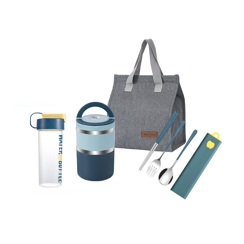 A-TIMES逸生活便当套装BCJ-21071 不锈钢饭盒+水杯+饭盒包+筷子套装（单位：套） 混色