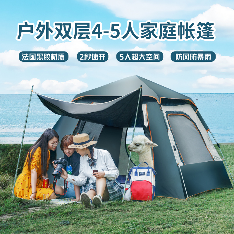 德玛珥DEMARE 户外双层4-5人家庭帐篷DEM-JTZP01  墨绿色  