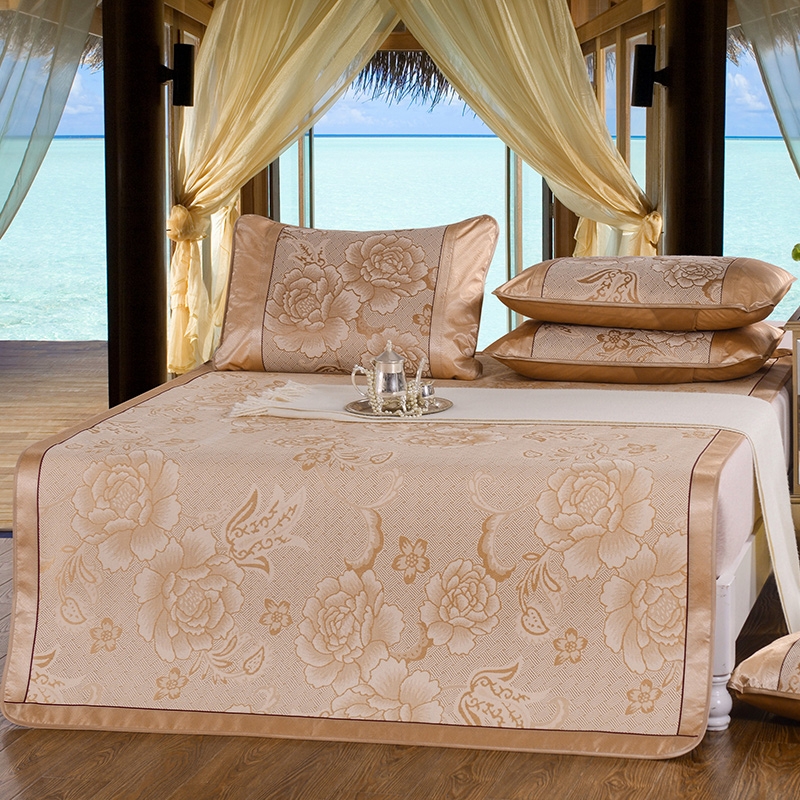 北极绒 牡丹盛世冰丝席三件套180x200cm  琥珀色  1.8米床