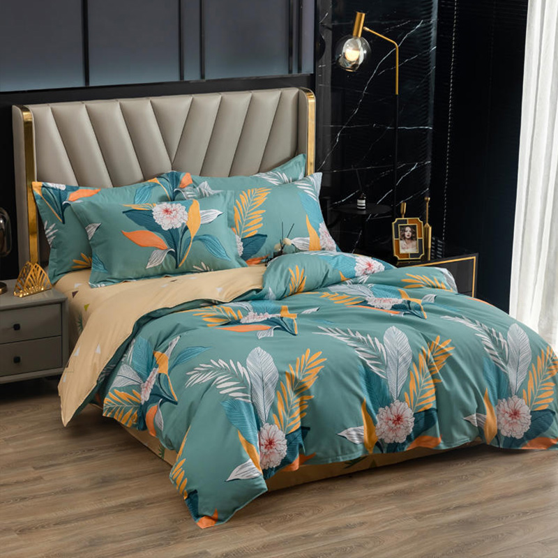 北极绒 繁花似锦全棉四件套200x230cm（单位：套） 灰绿色 2米床